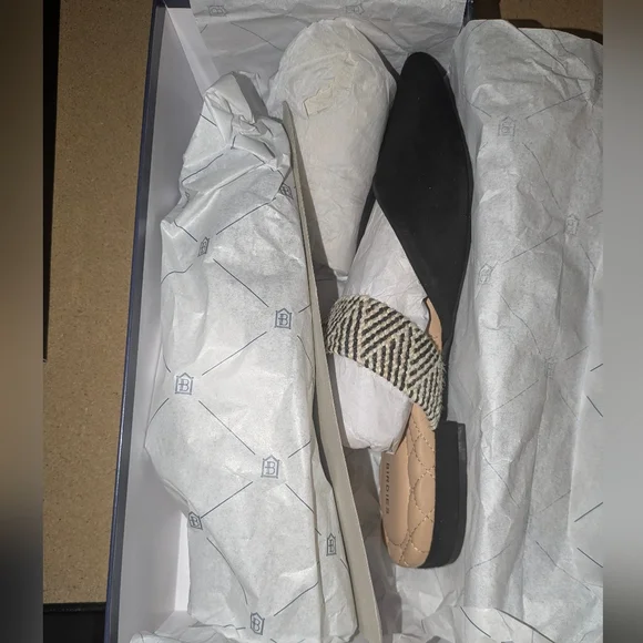 Birdies Swan Black Cuff Black and Cream Patterned Mules Size 7 - Picture 2 of 4